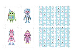 Robotkwartet, 4 illustraties + background gemaakt met Illustrator